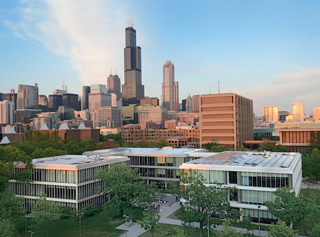UIC campus with the Chicago skyline